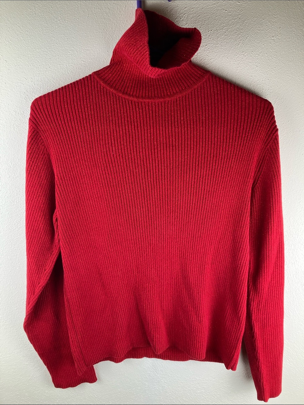 Liz Claiborne LIZSPORT Red Metallic Shimmer Ribbed Turtleneck Sweater L